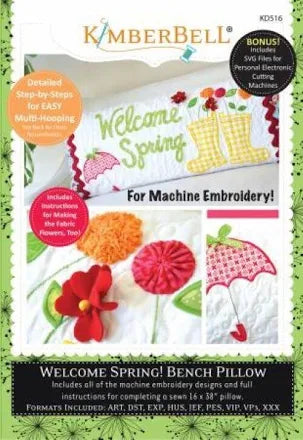 Kimberbell Welcome Spring Bench Pillow Embroidery Design KD516