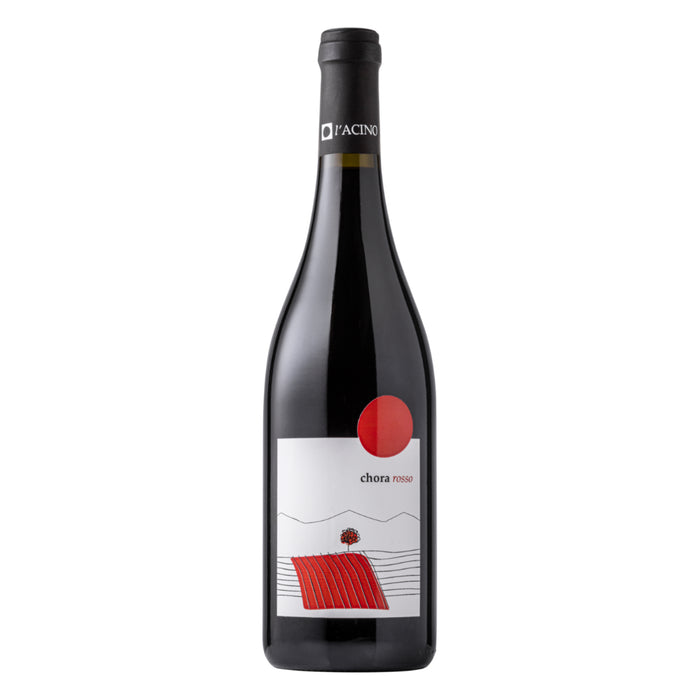 L'Acino Chora Red 2021 wine bottle with dark glass and red label