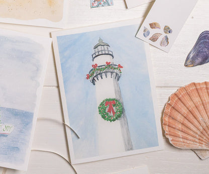 Lighthouse with Wreath Holiday Card