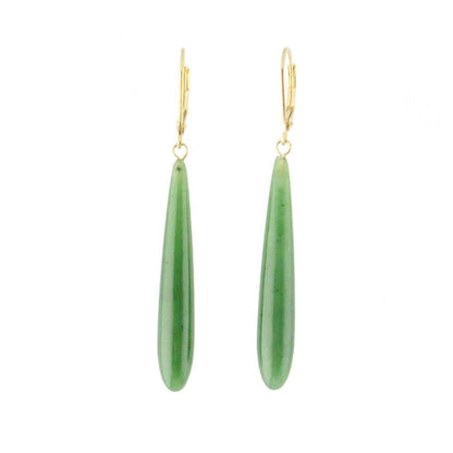 Long Drop Green Jade Earrings