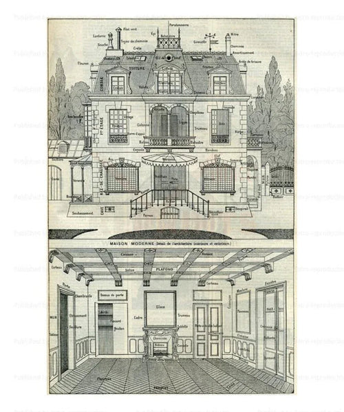 Maison Moderne - Three-Story House Architectural Design - VINTAGEARTREPRINTS.COM