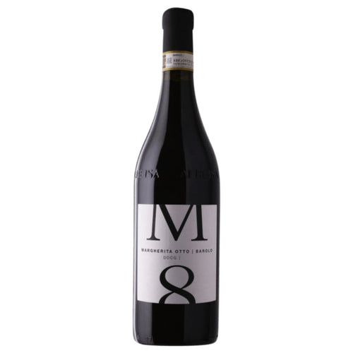 Barolo wine bottle with black and gold label featuring 'M 8'