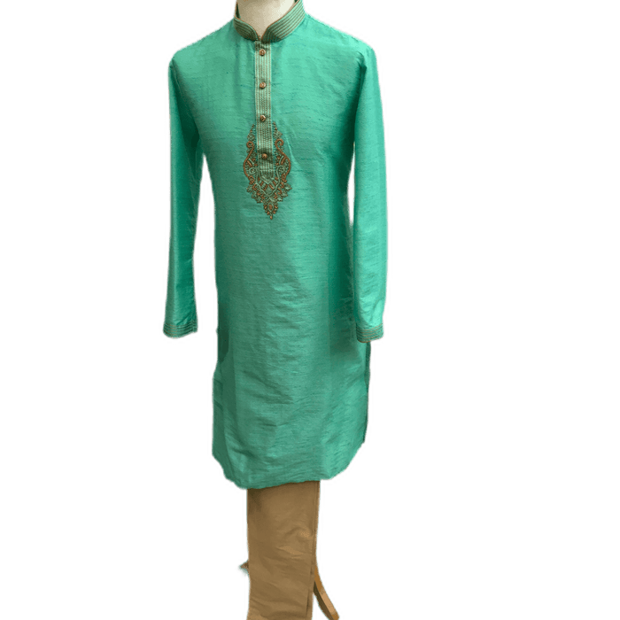 Mens Indian Kurta set in Sea Green, for weddings, Bollywood Party ( with Draw stringed trousers) - Innova VV1219 - Prachy Creations