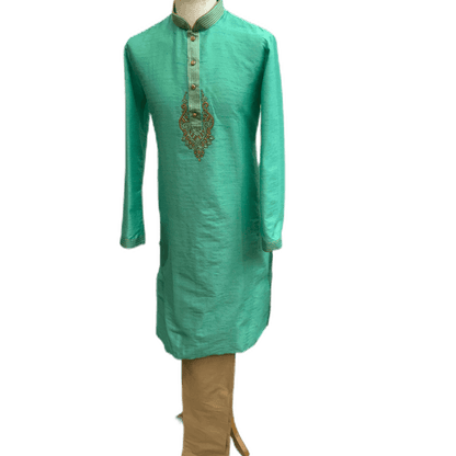 Mens Indian Kurta set in Sea Green, for weddings, Bollywood Party ( with Draw stringed trousers) - Innova VV1219 - Prachy Creations