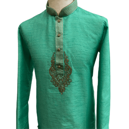 Mens Indian Kurta set in Sea Green, for weddings, Bollywood Party ( with Draw stringed trousers) - Innova VV1219 - Prachy Creations