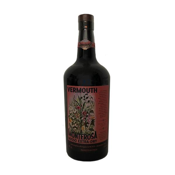 Monterosa Vermouth Rosso Extra Dry glass bottle with printed label