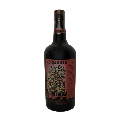 Monterosa Vermouth Rosso Extra Dry glass bottle with printed label