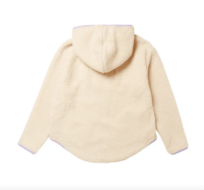 Mystic Dream Fleece Off White hooded jacket, back view, soft sherpa material