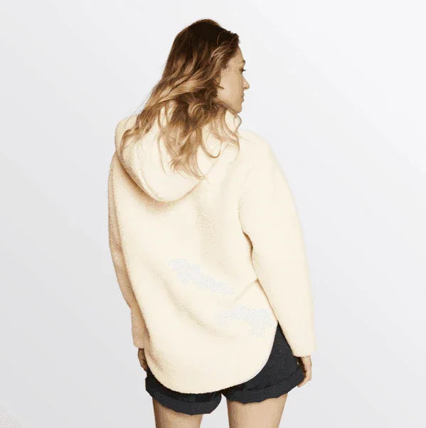 Mystic Dream Fleece Off White hoodie, rear view, worn by model, casual outerwear