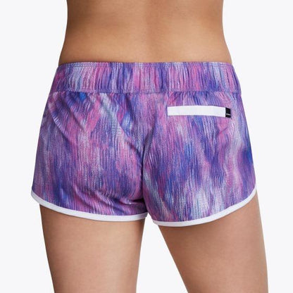 Mystic Fresh women's boardshort Hollywood Pink, rear view, pink and purple print design