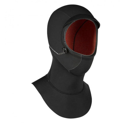 Mystic Marshall Wetsuit Hood Long 3mm in black with red lining, full head and neck coverage