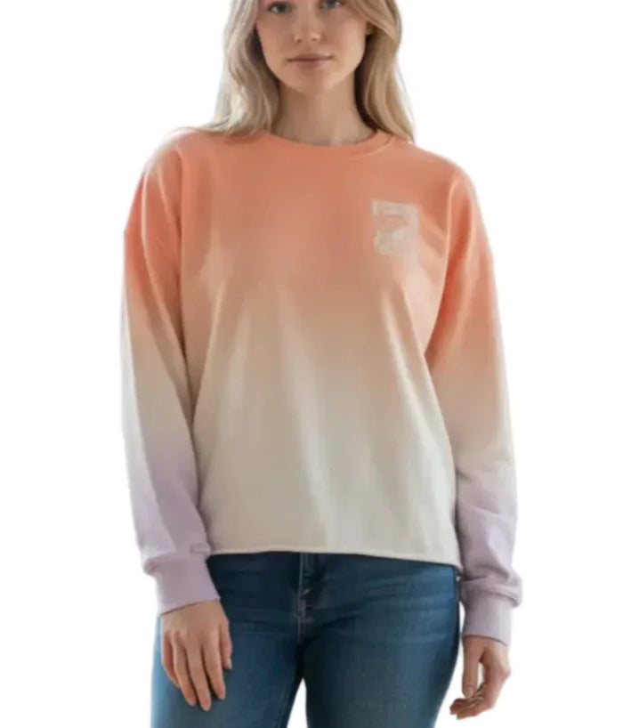 Ombre long-sleeve surf shirt with peach to lavender gradient, ideal for watersports in Whitstable