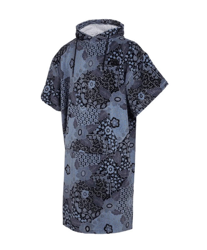 Mystic Poncho Velours Blue Black Changing Robe with floral pattern and hood