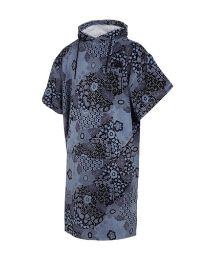 Mystic Poncho Velours Blue Black Changing Robe with floral pattern and hood