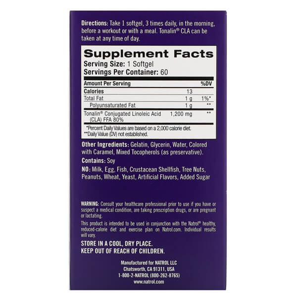 Natrol Tonalin CLA Weight Management 1200mg Softgels