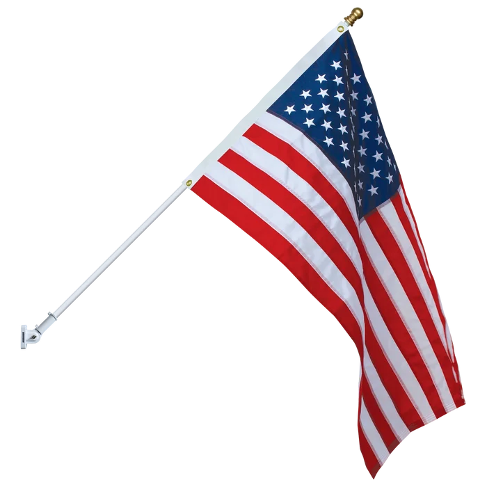 Non Tangle Flagpole Kit w/ Flag, Adjustable Bracket & Aluminum Pole