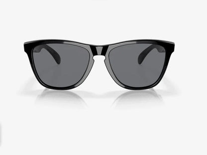 Oakley Frogskins polished black sunglasses with grey lenses front view
