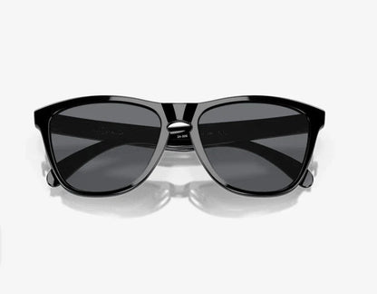 Oakley Frogskins sunglasses polished black frame with grey lenses, front view