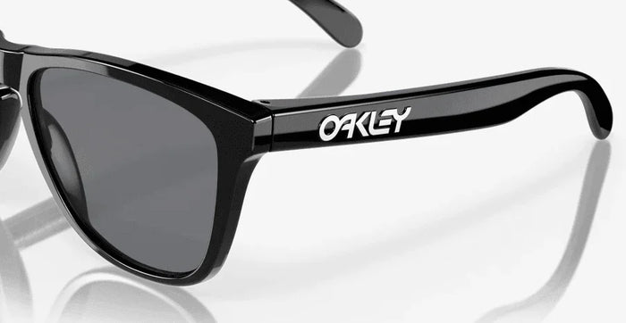 Oakley Frogskins sunglasses polished black frame with grey lenses, side view
