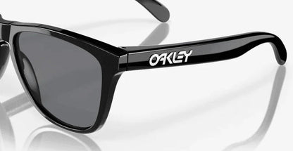 Oakley Frogskins sunglasses polished black frame with grey lenses, side view