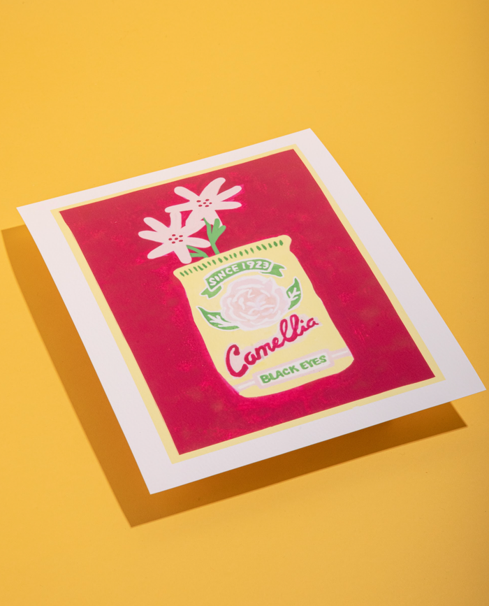 Okra Bits - Camellia Black Eyes Print