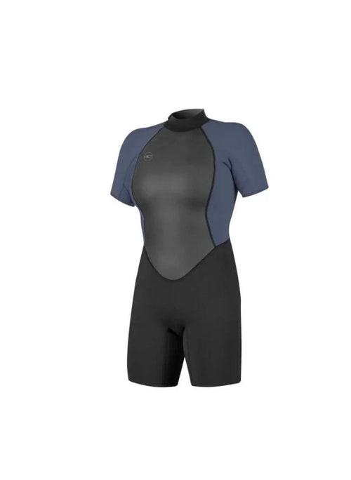 O'Neill Women's Reactor 2 2mm Back Zip Shorty wetsuit in black and mist color.