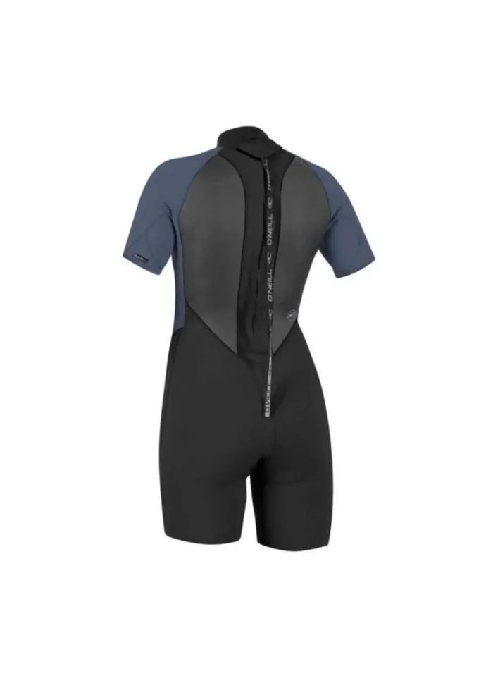 O'Neill Women's Reactor 2 2mm Back Zip Shorty wetsuit in black and mist, rear view