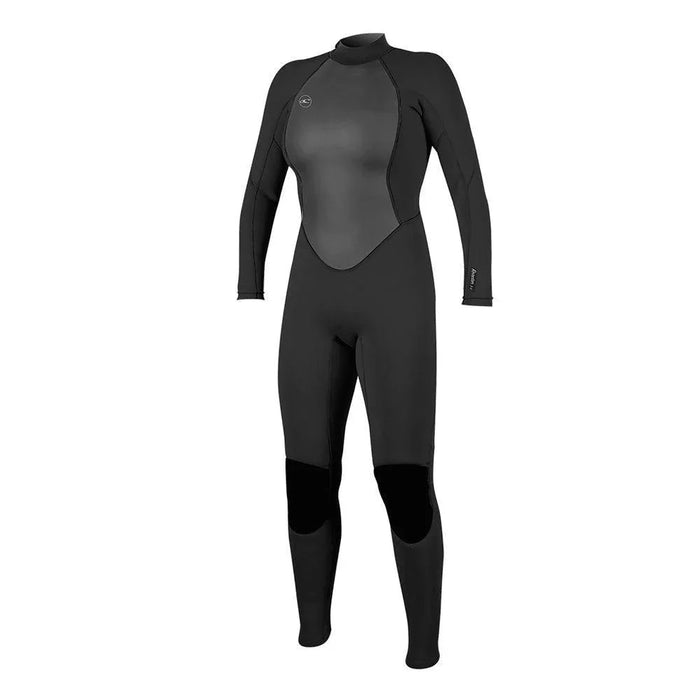 Black wetsuit with gray chest panel and knee patches, ideal for watersports in Whitstable, Kent.