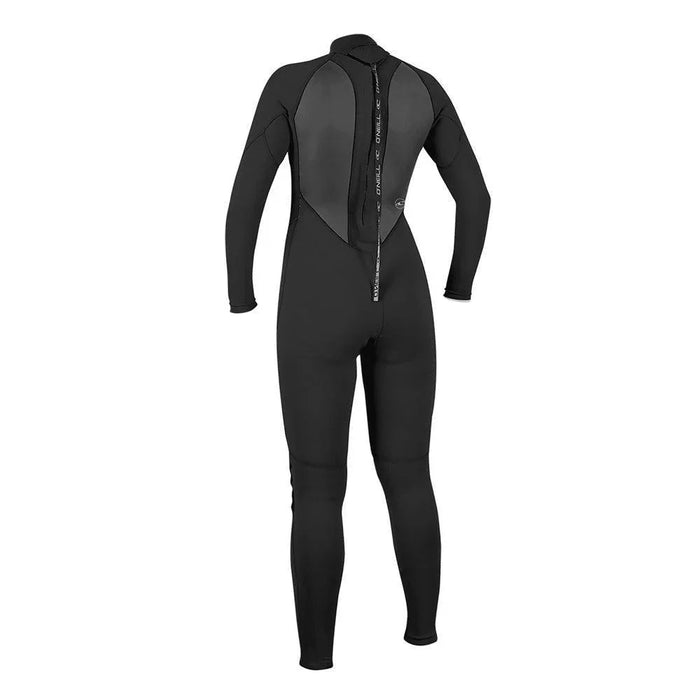 O'Neill wetsuit back view, black with grey panels, full-length zipper for watersports in Whitstable