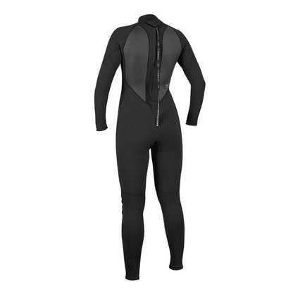 O'Neill wetsuit back view, black with grey panels, full-length zipper for watersports in Whitstable