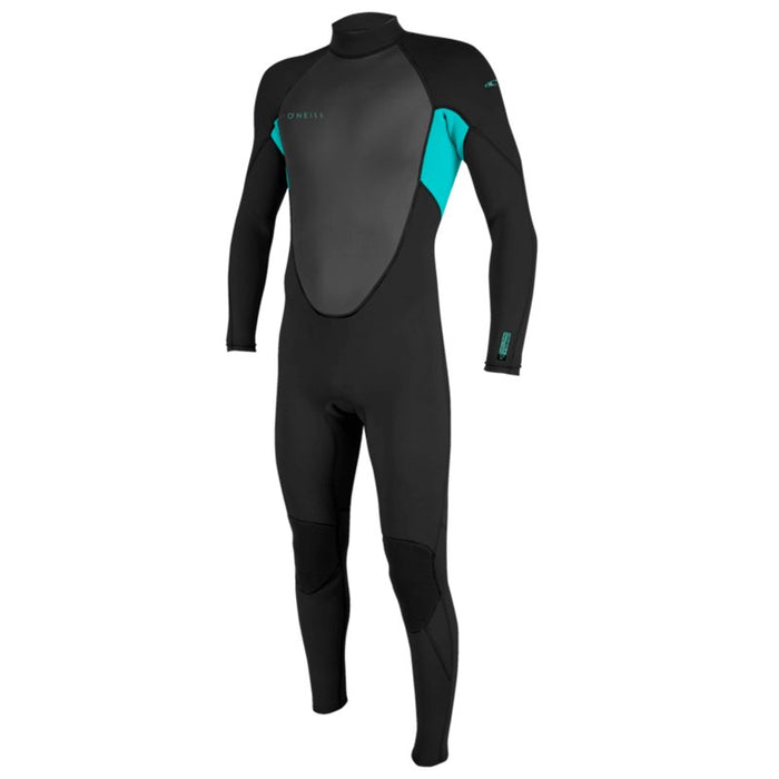 O'Neill wetsuit with black and teal panels, full-length design for watersports