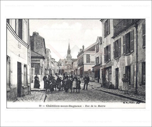 Paris suburb, Chatillon Children walking rue de la mairie - VINTAGEARTREPRINTS.COM