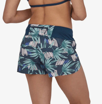 Patagonia Hydropeak Stretch Surf Shorts in tropical Ecuador HZ Tidepool Blue, palm print