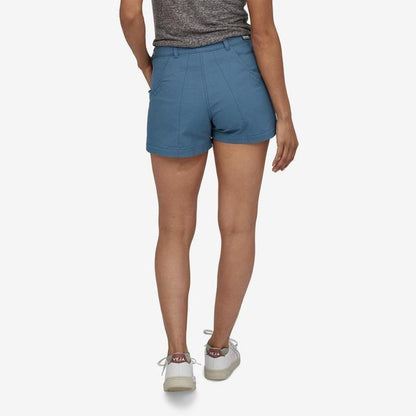Patagonia Stand Up Shorts 3 in pigeon blue, rear view on model