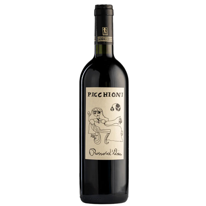 Picchioni Rosso d'Asia 2018 wine bottle with black glass and cream label