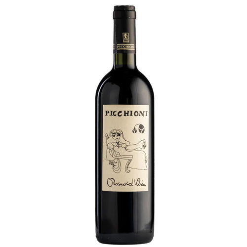 Picchioni Rosso d'Asia 2018 wine bottle with black glass and cream label