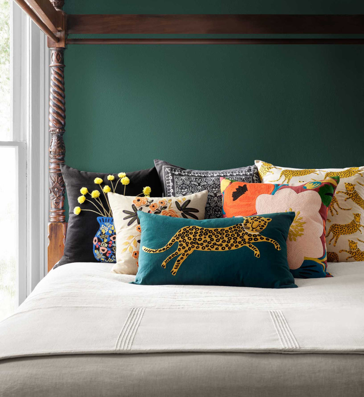Leopard Embroidered Pillow - Metallic Gold