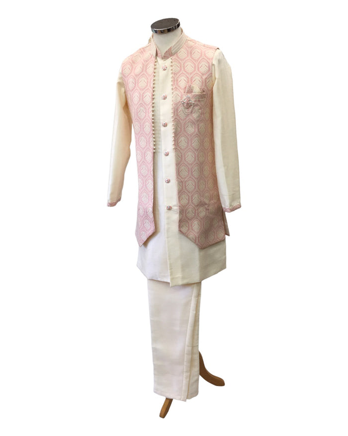 Pink - Long Waistcoat Mens Kurta Set - UK Stock - 24h Dispatch - SANMAN JY 0223