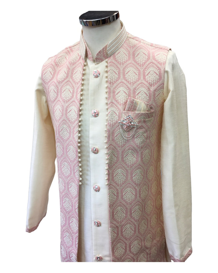 Pink - Long Waistcoat Mens Kurta Set - UK Stock - 24h Dispatch - SANMAN JY 0223