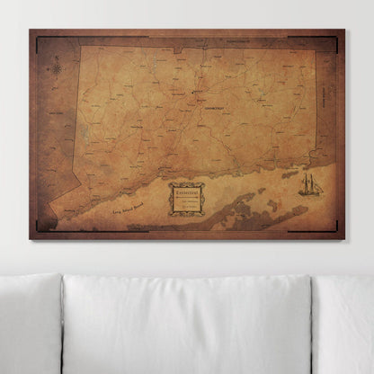 Push Pin Connecticut Map (Pin Board) - Golden Aged CM Pin Board