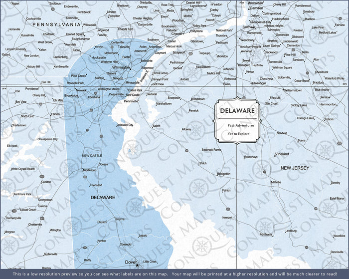 Push Pin Delaware Map (Pin Board) - Light Blue Color Splash CM Pin Board
