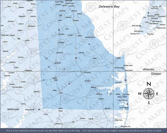 Push Pin Delaware Map (Pin Board) - Light Blue Color Splash CM Pin Board