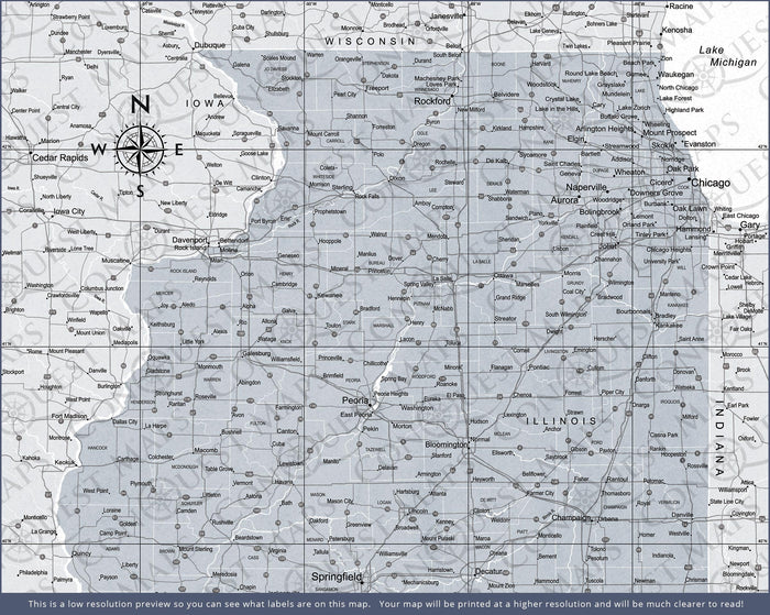 Push Pin Illinois Map (Pin Board) - Light Gray Color Splash CM Pin Board