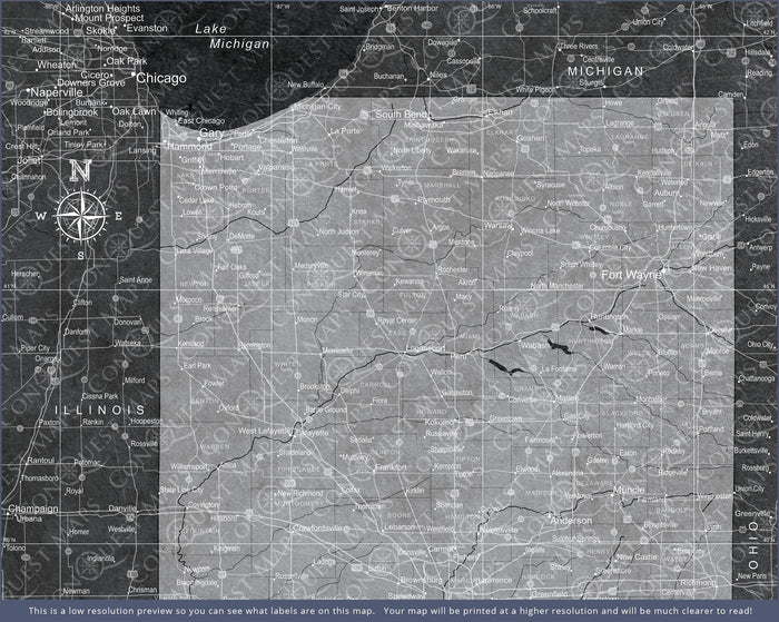 Push Pin Indiana Map (Pin Board) - Modern Slate CM Pin Board