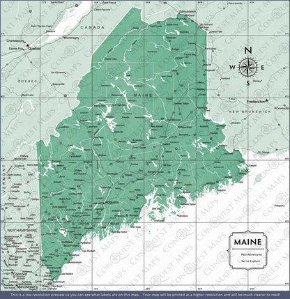 Push Pin Maine Map (Pin Board) - Green Color Splash CM Pin Board