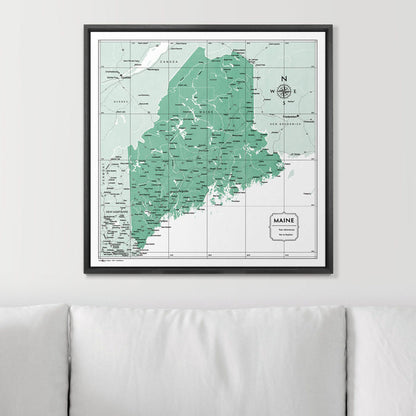 Push Pin Maine Map (Pin Board) - Green Color Splash CM Pin Board