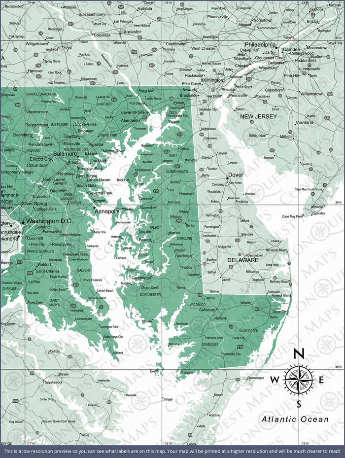 Push Pin Maryland Map (Pin Board) - Green Color Splash CM Pin Board