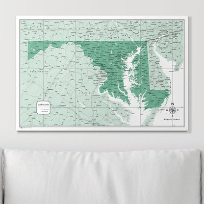 Push Pin Maryland Map (Pin Board) - Green Color Splash CM Pin Board