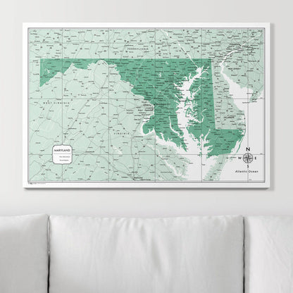 Push Pin Maryland Map (Pin Board) - Green Color Splash CM Pin Board