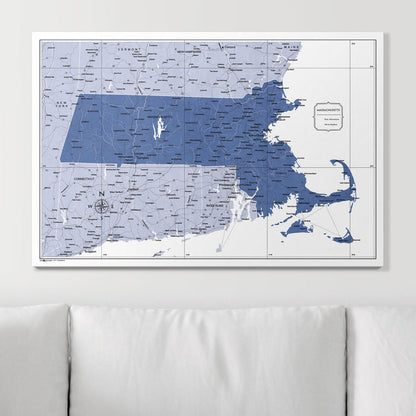 Push Pin Massachusetts Map (Pin Board) - Navy Color Splash CM Pin Board